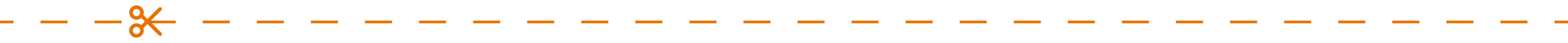 icon graphic of a pair of orange scissors cutting along an orange dashed line
